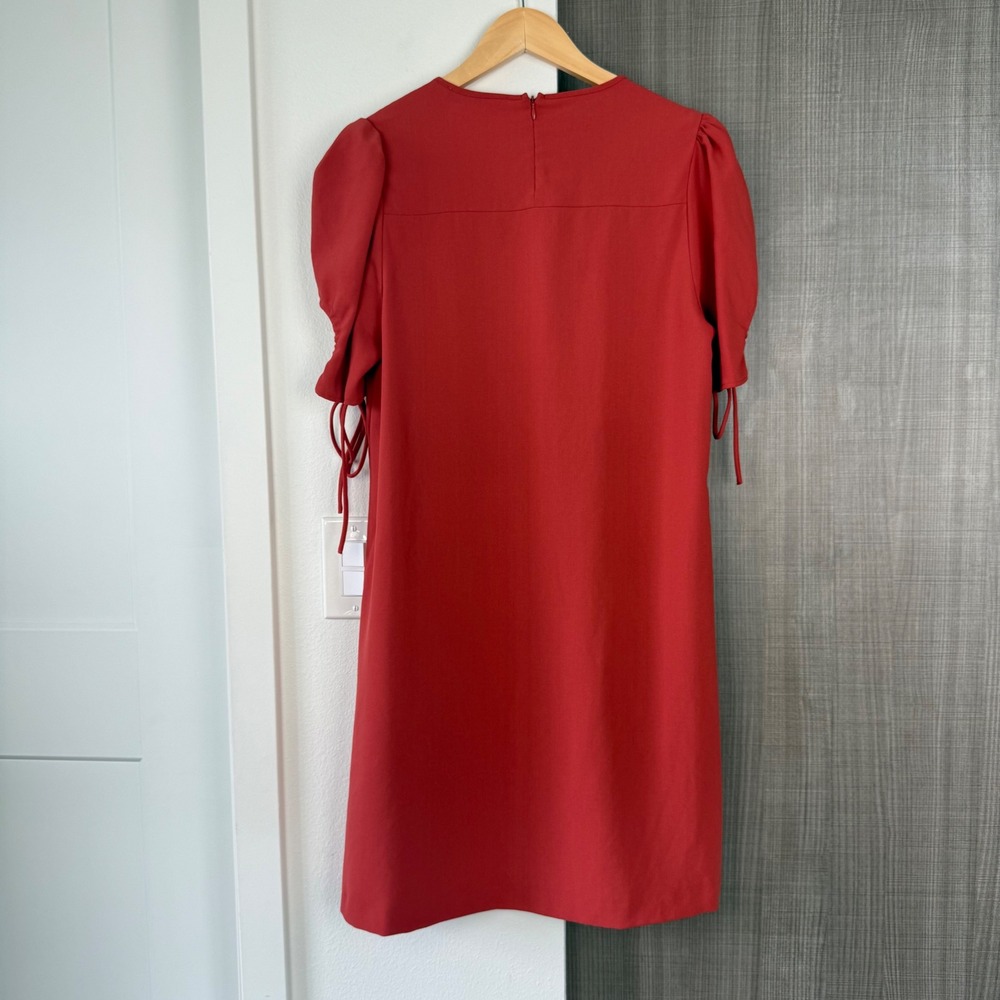 NEW See By Chloe Peppery Red Ruched Crepe Mini Dress Shift Size 44 - Picture 7 of 12